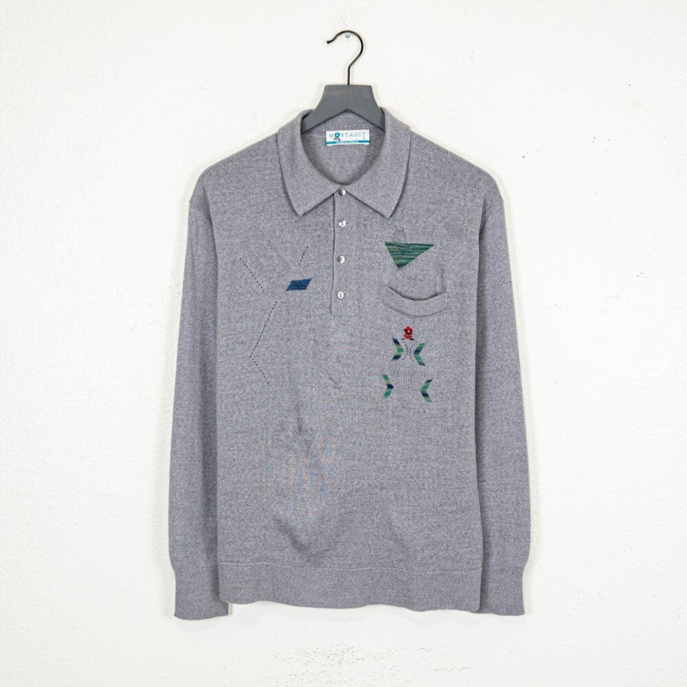 Vintage Montagut Long Sleeve Knit Polo Wool Acrylic Size 4